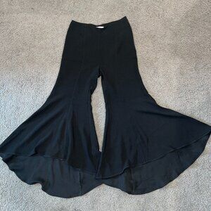 ANTHROPOLOGIE Boho Goth Wide Leg High Low Black Crepe Pants - 60's 70's Look 6